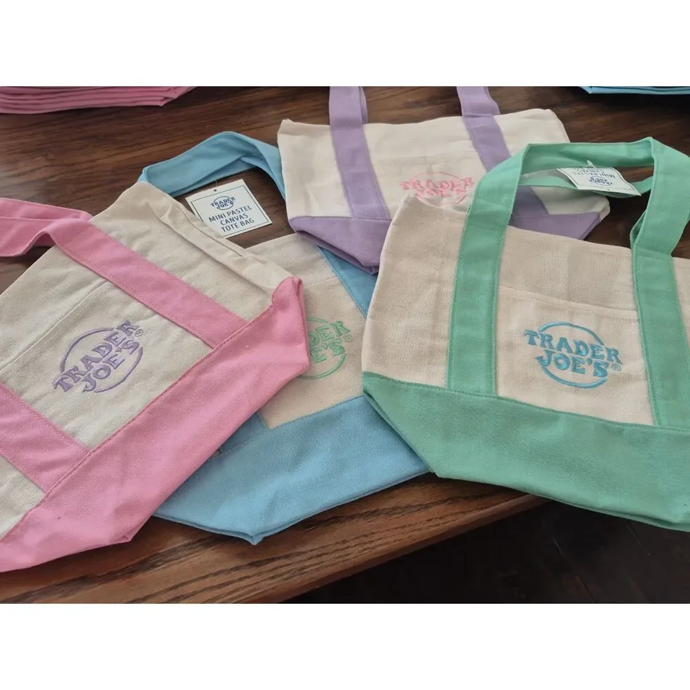 Spring 2026 Trader Joe’s Mini Pastel Canvas Tote Bag Set Of 4 In Stock Available - Picture 2 of 8